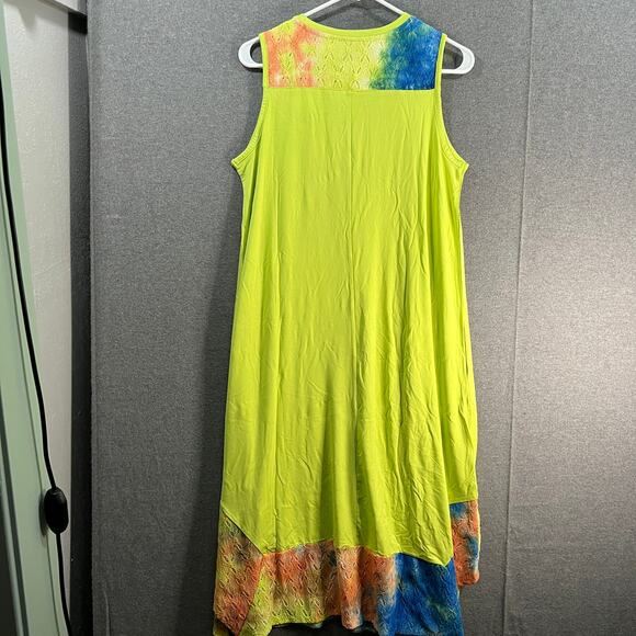 LOGO by Lori Goldstein Regular Ravon 230 Dress with Tie-Dye Hem Wild Lime Small - Picture 2 of 12